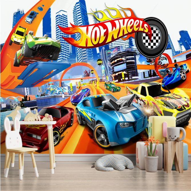 Papel de Parede Adesivo Hot wheels Lavável Quarto Infantil | Shopee Brasil