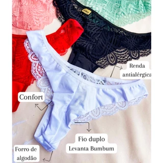 Kit 5 Calcinhas Feminina Fio Duplo com Renda Tanga Confortável Fio Dental