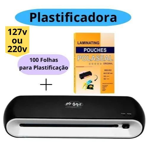 Kit Plastificadora e Laminadora A4 + 100 Lâminas Plástico para Plastificação A4 Polaseal 125 Micras