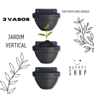 KIT 3 Lindos Vasos Meia Lua Rattan Preto- 3 LITROS -CASA - ELEGANTE - JARDINAGEM