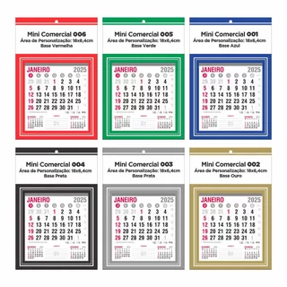 100 Calendários de Parede Folhinha Mini Comercial 2025 p/ Personalizar 18x27cm Várias Cores Com Bloco 12 Meses