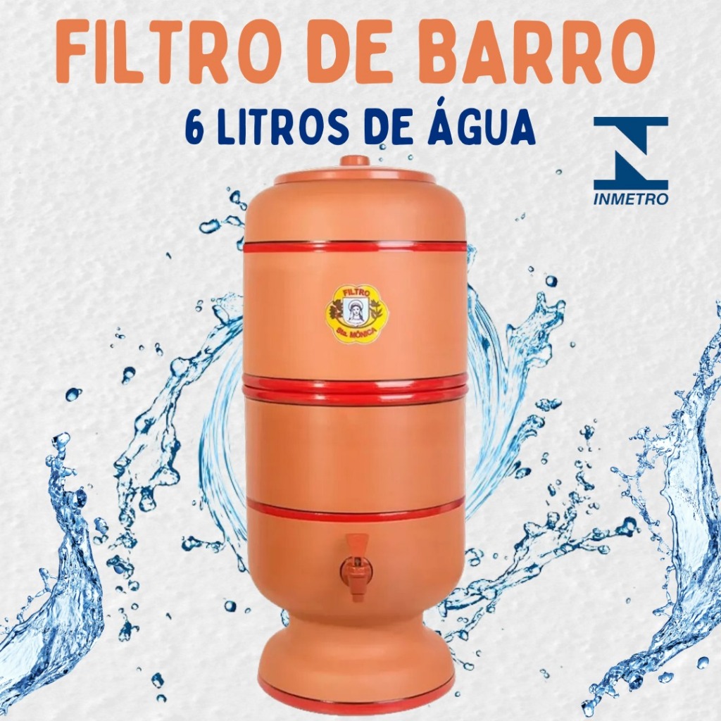 Filtro de Barro 6 Litros Boia Torneira Tampa Completo Tripla Ação Água Purificada