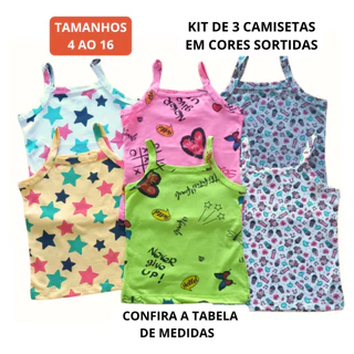 Kit 3 Blusas de alça estampada infantil/juvenil menina