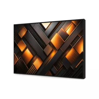 Quadro em Canvas Abstrato Dourado e Preto com Moldura Negativa