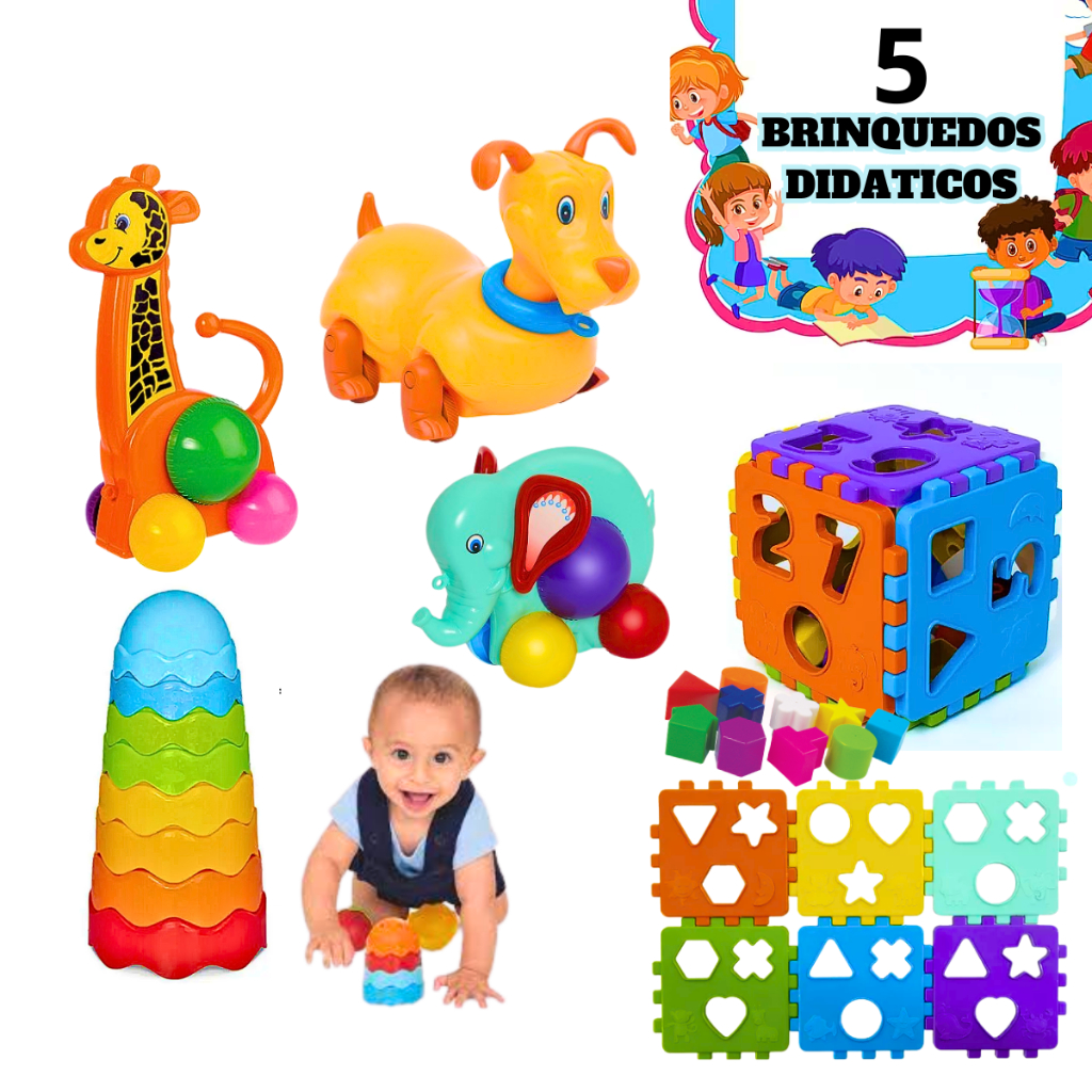 5 Brinquedos pedagógico Didáticos Para Bebe Infantil Interativo Criança ...