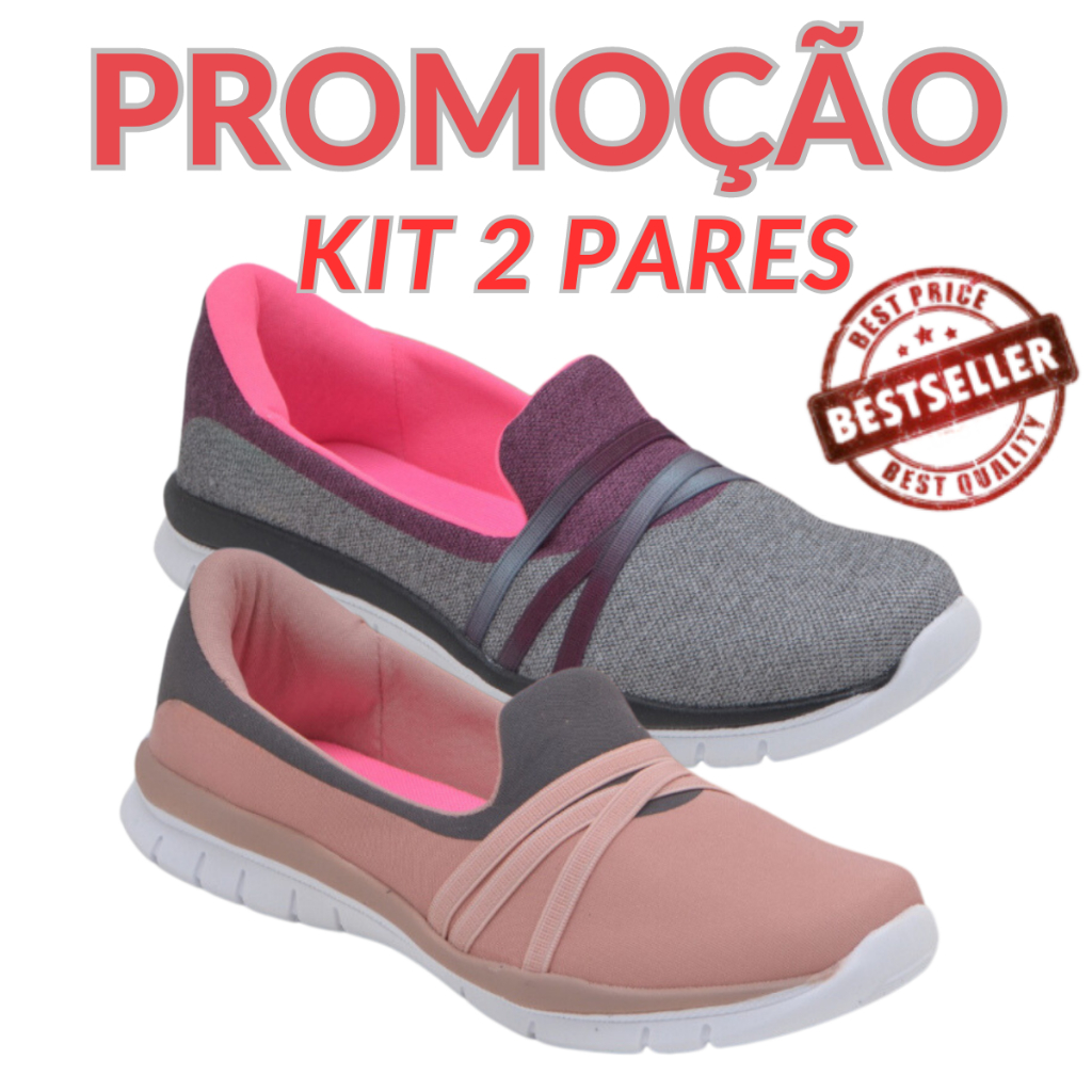 Kit 2 Tênis Ortopédico Sem Cadarço Feminino Rigui | Shopee Brasil