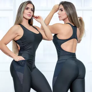 Macacão Longo Fitness com Bojo Empina Bumbum e Bolsos Laterais - Ideal para Treinos