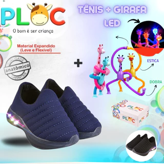 Kit Divertido Ploc LED - Tênis LED + Girafa Ploc LED Estica e Puxa MARINHO MENINO em Oferta na Shopee