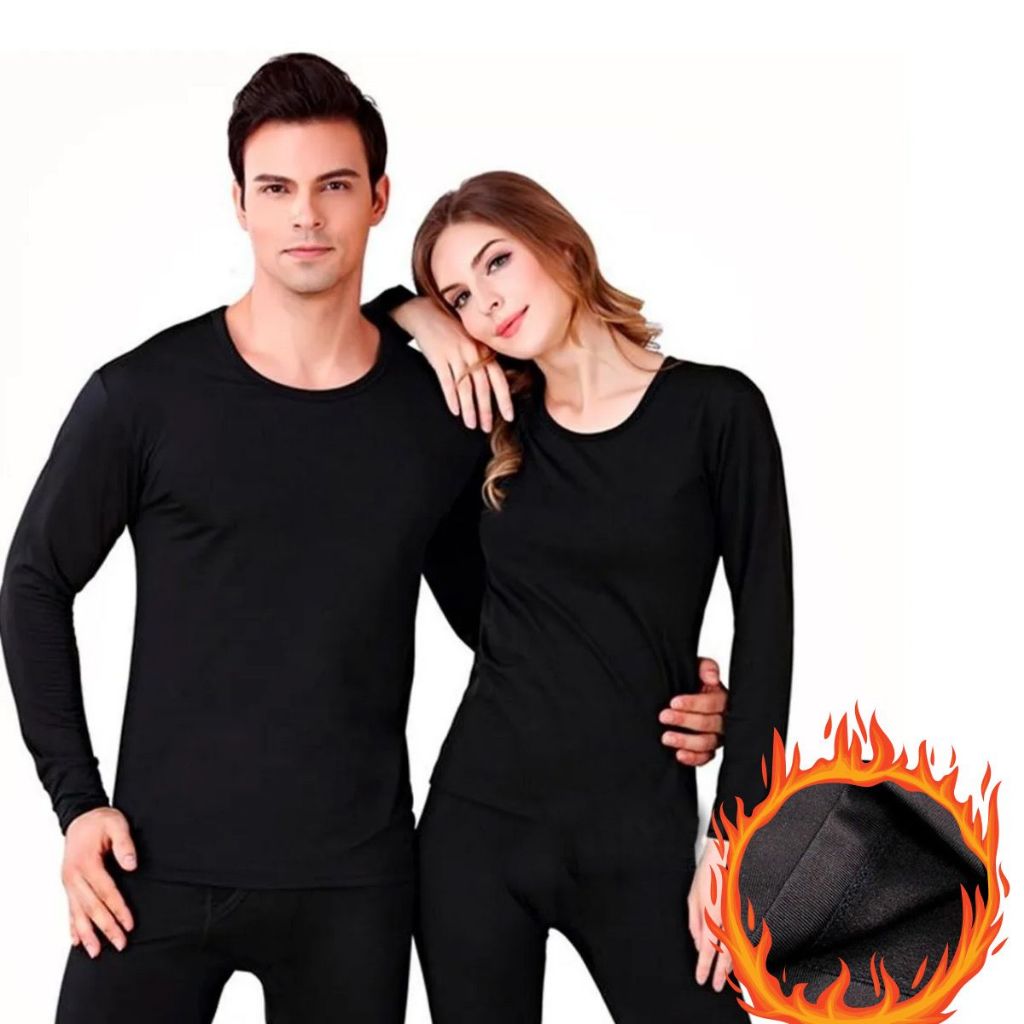 Conjunto Segunda Pele Térmica Flanelado Inverno Frio Intenso Preto ...