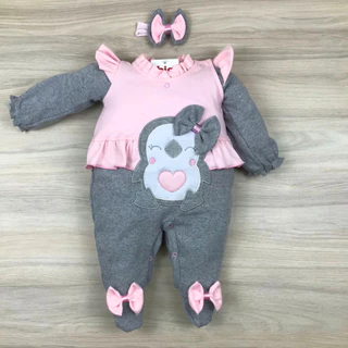 Macacão Para Bebê Menina Pinguim Macio e Confortável