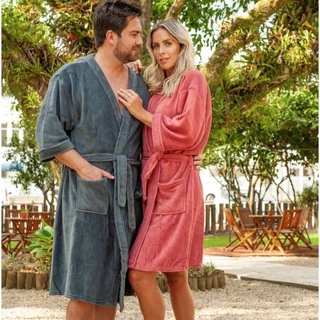 Kit Roupão Kimono Casal com 2 unidades plush microfibra macio quentinho confortável banho cama fofo