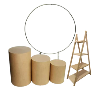 Kit Arco Redondo + Trio De Cilindro Escadinha Mdf Decoração Pegue E Monte