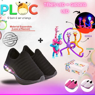 Kit Divertido Ploc LED - Tênis LED + Girafa Ploc LED Estica e Puxa PRETO MENINA em Oferta na Shopee
