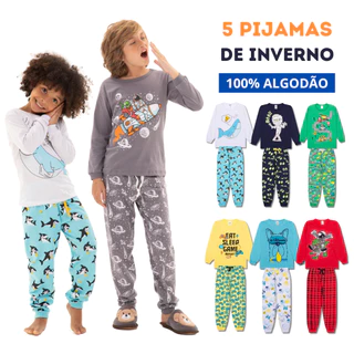 Kit Sortido 10 Peças Pijama Infantil Menino Manga Longa (5 Camisetas + 5 Calças) Tamanho 1 ao 10 em Oferta na Shopee