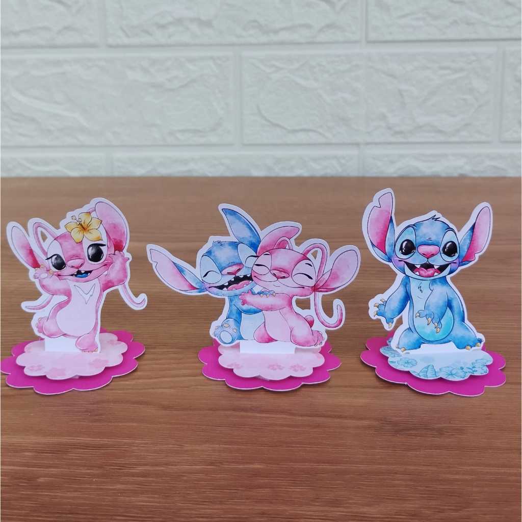 Kit Aplique 3D Stitch e Angel Tag Personalizada Festa Lembrancinha