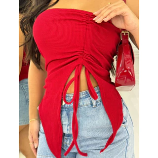 NOVO Cropped Feminino Tomara Que Caia Franzido Ajustável Amarração Com Bojo Moda Blogueirinha