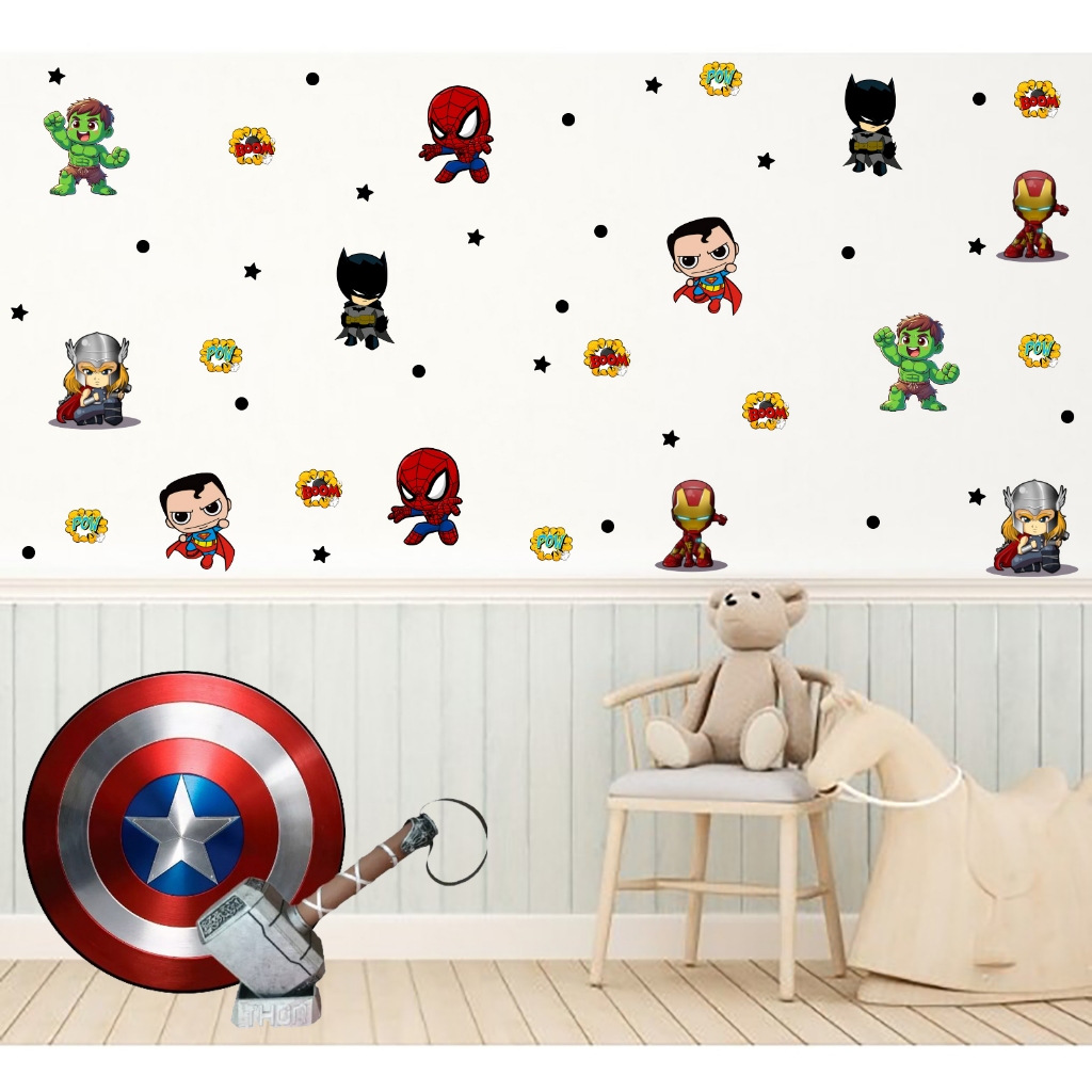 Kit Adesivo de Parede Herois - Papel de Parede Infantil - Decoração Quarto de Menino Vingadores