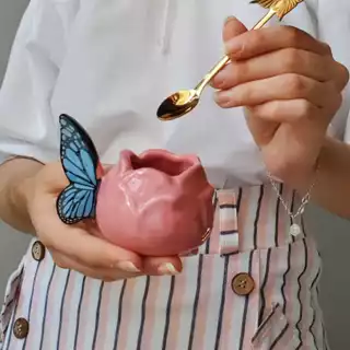 Caneca 3D Borboleta Cerâmica Flor Louça Butterfly Fairytopia