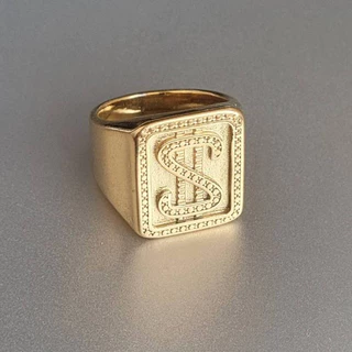 Anel Masculino Dedeira Cifrão Grande Dourado de Aço Inoxidável 316L