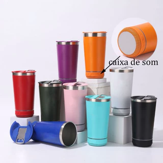 （sem caixa de embalagem）420ML Copo térmico inox com tampa abridor e caixa de som com bluetooth Led
