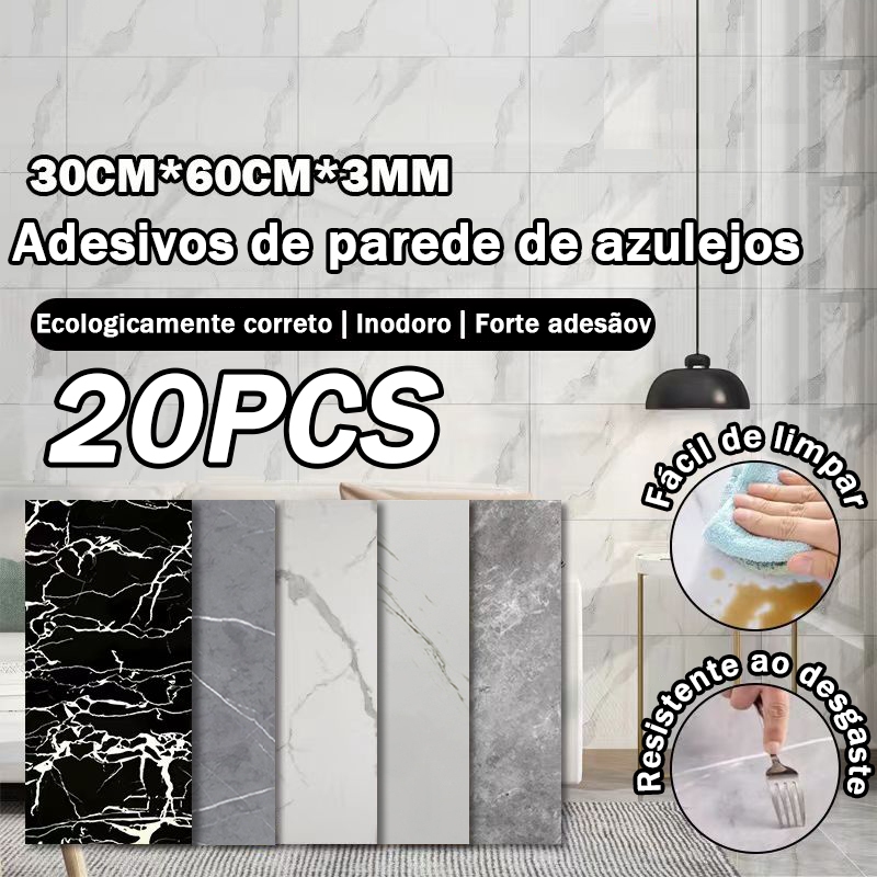 Adesivos de Parede 60x30 Revestimento em Mármore Placas Adesivas Banheiro Cozinha Lavabo Cerâmica 3mm