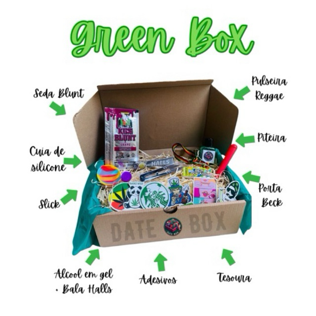 Kit Green Box - Seda Blunt - Cuia silicone - Slick de Silicone - Tubete
