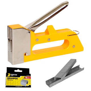 Grampeador de Tapeceiro + 1000 Grampos 8MM Alta Pressão Profissional Tapeçaria Estofado Artesanato