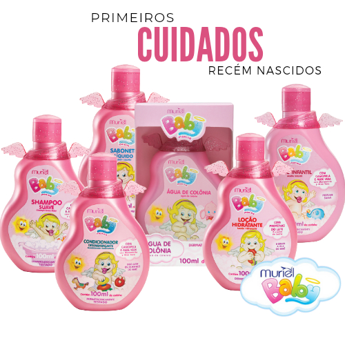 kit Shampoo + Cond + sab Líquido + colônia + Lo Hidratante + Óleo Infantil Muriel Baby Menina 100ml