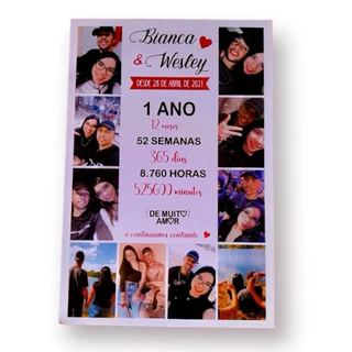 Placa Quadro Decorativo Foto 1 ano 2 anos de namoro casal casamento