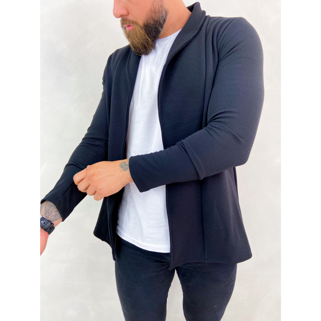 Cardigan Blazer Comprido Longo Masculino Casaco Manga Longa