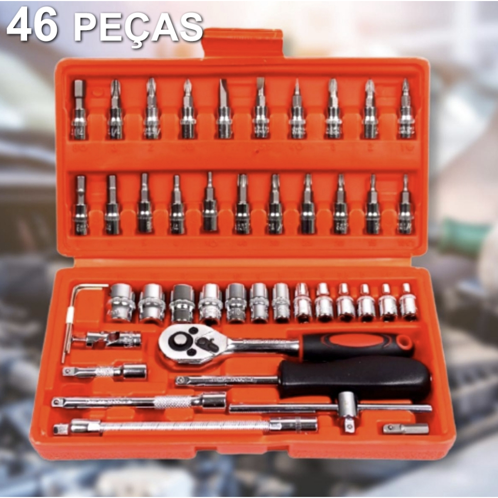Kit De Ferramentas 46/40 Peças Jogo De Soquetes Chave Catraca Reversível Com Maleta Jogo De Ferramentas Completo