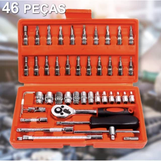 Kit De Ferramentas 46/40 Peças Jogo De Soquetes Chave Catraca Reversível Com Maleta Jogo De Ferramentas Completo