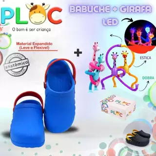 Kit Divertido Ploc - Babuche Azul + Girafa Ploc LED Estica e Puxa MENINO em Oferta na Shopee