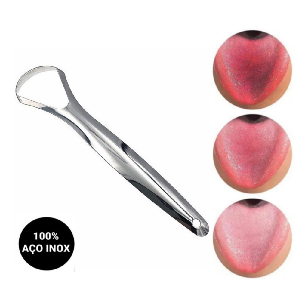 Limpador De Língua Raspador Em Aço Inox Higiene Bucal