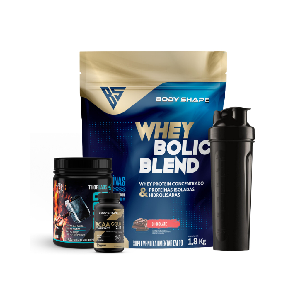 Kit Whey Protein Bolic 1.8Kg + Bcaa Gold + Pré Treino + Coqueteleira