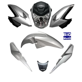 Kit Fan CG160 2022 Prata Metálico Force - Frente do farol completa + Par Aba do tanque com Complemento + Paralama dianteiro + Rabeta traseira