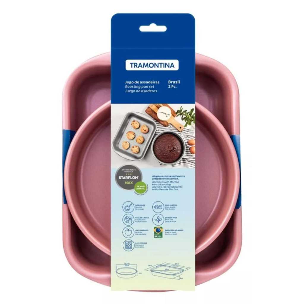 Jogo De Assadeiras Tramontina Antiaderente Brasil 2 Pç Rosa