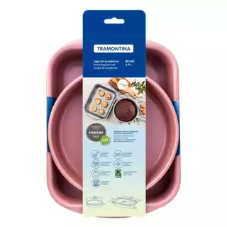 Jogo De Assadeiras Tramontina Antiaderente Brasil 2 Pç Rosa