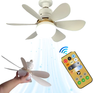 Ventilador de Teto com Lâmpada Encaixe E27 Led 30w Silencioso e Inteligente com Controle Remoto - YODHE
