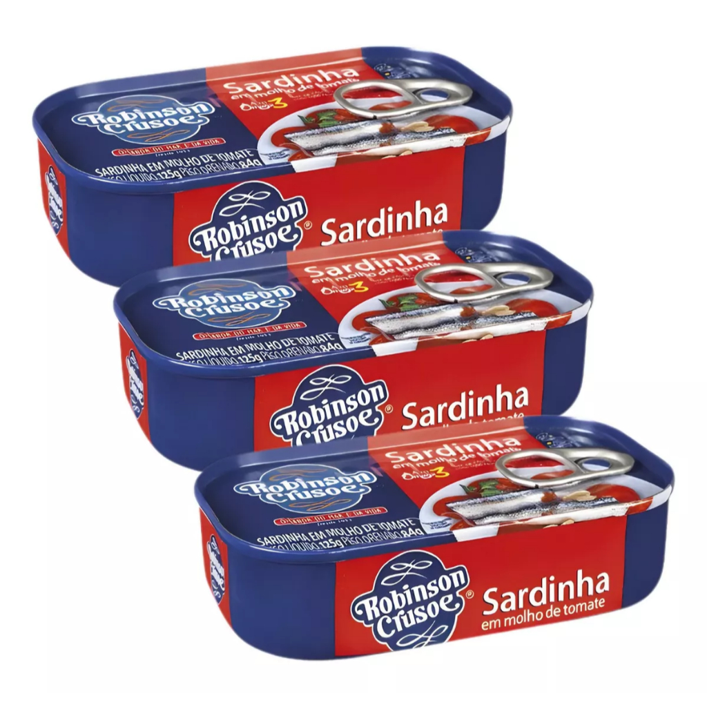 Kit 3 Sardinhas Em Molho De Tomate Robinson Crusoe Lata 125g | Shopee ...