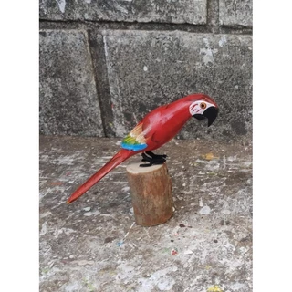 Arara em madeira maciça, medindo 20 cm