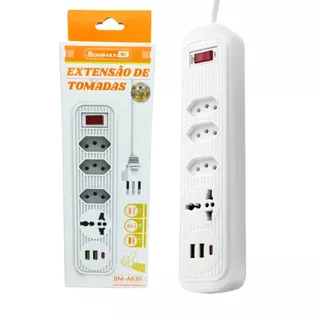 Extenção com 3 Tomadas 2 Portas USB 1 Porta Tipo-C 1 Tomada Universal 1,90M Bivolt - A630