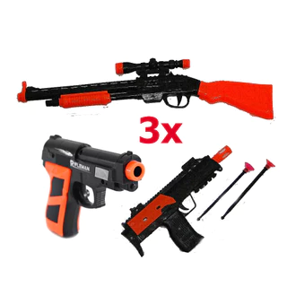 KIT 3 Armas Barreta Sniper Submetralhadora Atira Dardos Ventosa Brinquedo Colecionaveis Decoração