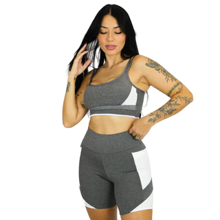 Kit 2 Conjunto Top e Bermuda Fitness Confortavel Academia com Bolsos