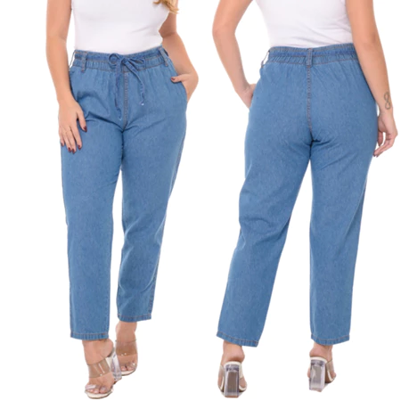 Calça jeans feminina cintura alta capri tecido leve