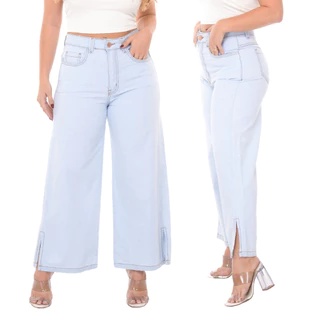 Calça Jeans Feminina Cintura Alta Tecido Leve