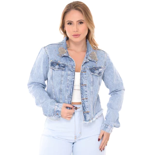 Jaqueta Jeans Feminina Curta Com Pérola em Oferta na Shopee