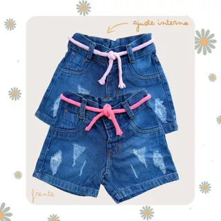 Short Infantil Jeans Destroyed Menina com Cordão