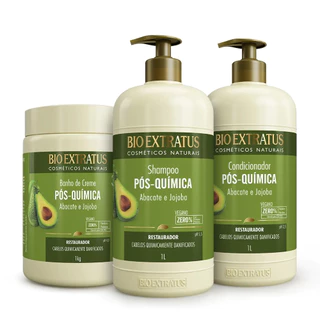 Kit Pós-Química (1L/Kg) Shampoo, Condicionador e Banho de Creme Bio Extratus