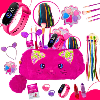 Kit Maquiagem Infantil com Bolsa Gatinho Completa Make